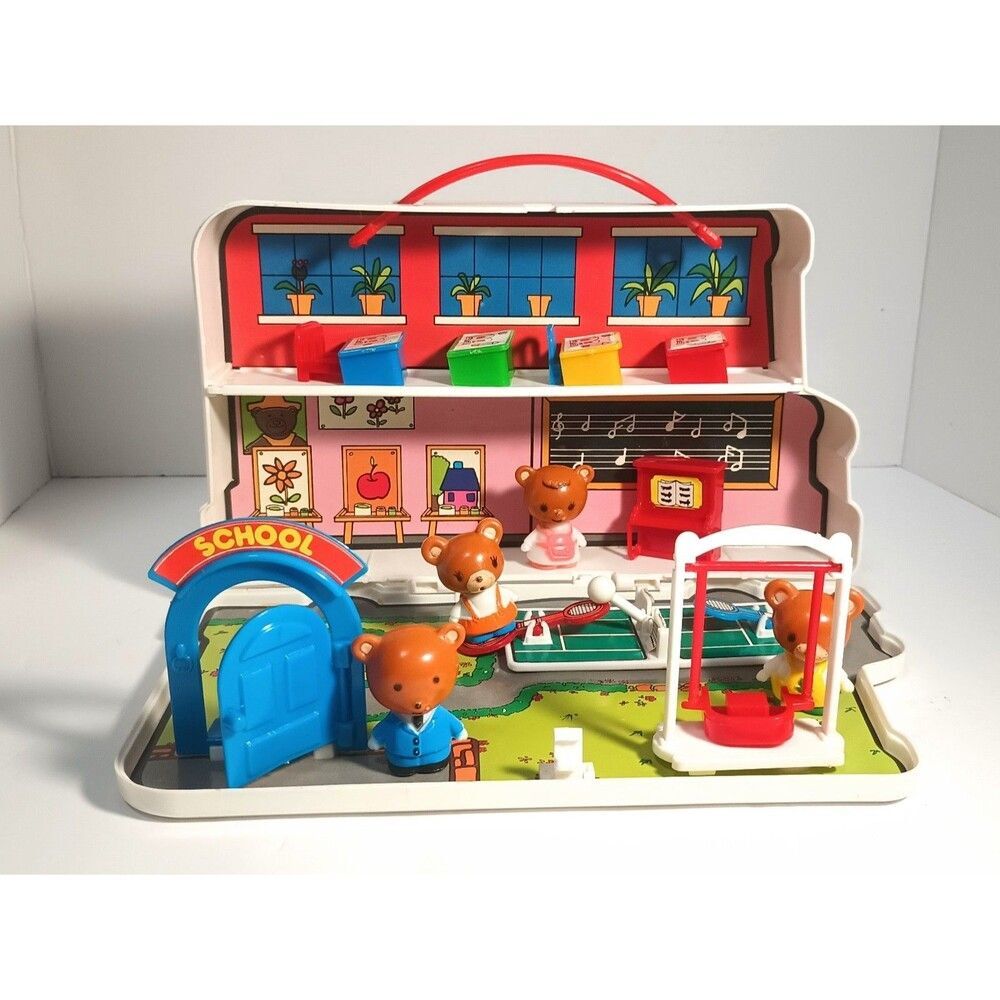 Vintage Jumbosa Bear School Bus Play Set Box Carrying Case Incomplete